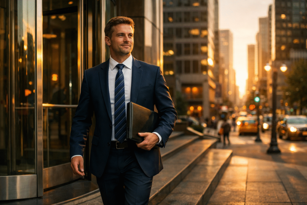 confident job candidate leaving interview after explaining employment gap