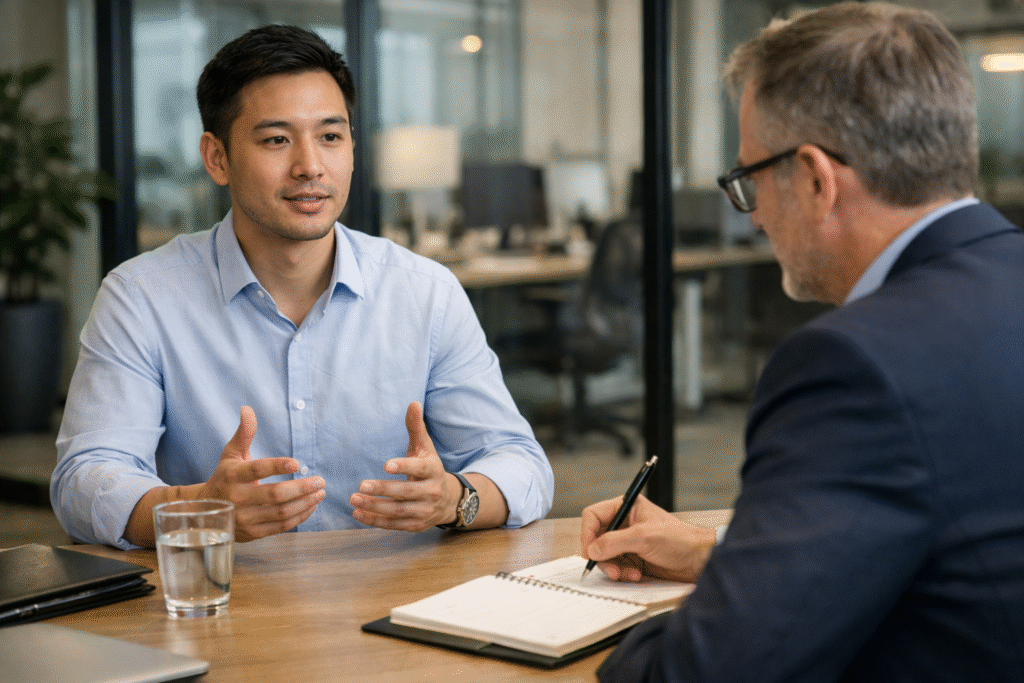 job candidate explaining employment gap during interview conversation