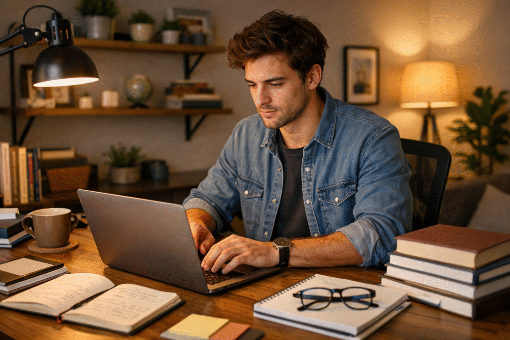 learning new skills during employment gap at home workspace